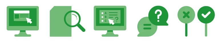 Übersicht der in grün gehaltenen Icons zum Bewerbungsprozess